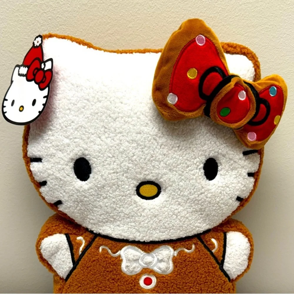 Hello Kitty Gingerbread Pillow, Holiday 2025 Festive Plush with Red Bow, New